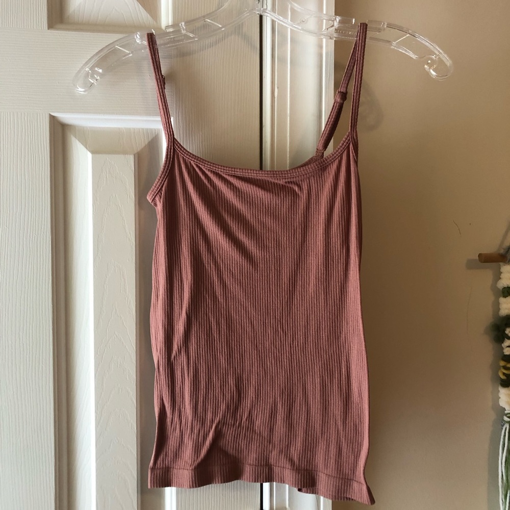 Skims stretch rib straight neck cami rose clay S/M